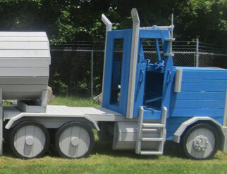 a gray and blue semi truck playset