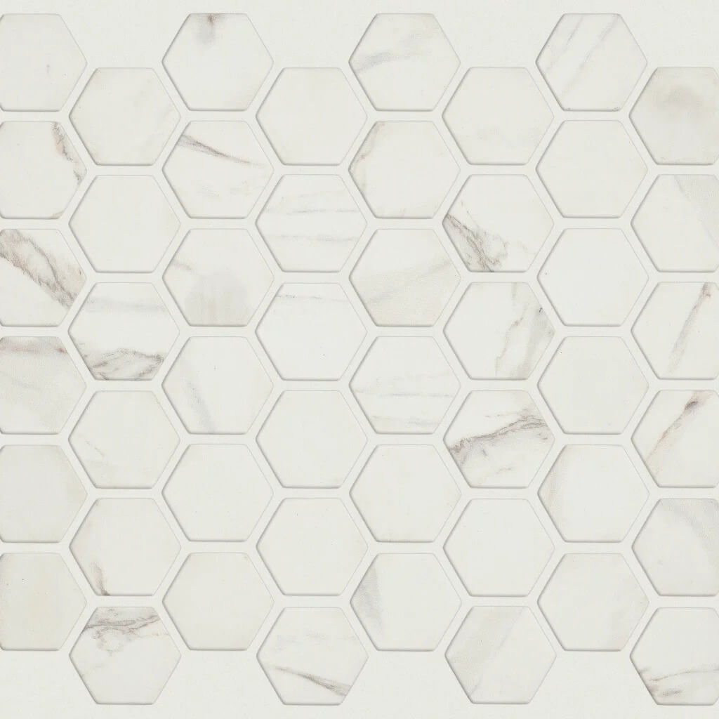 Dreamscape Hex Carrara white hexagon tiles