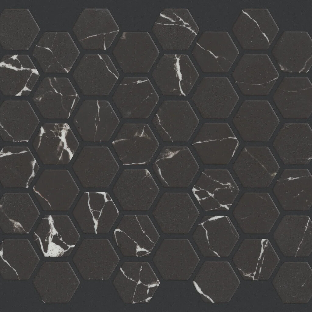 Dreamscape Hex Nero black hexagon tiles