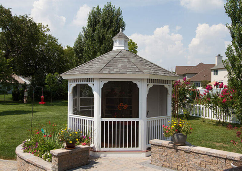 white vinyl gazebo with gray roof