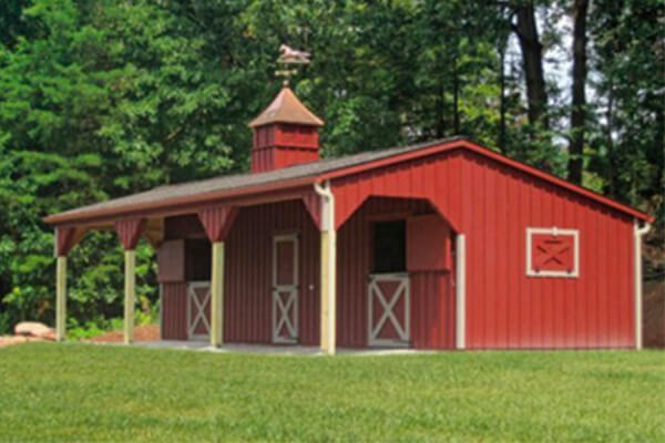 Red horse barn built in Shrewsbury, PA